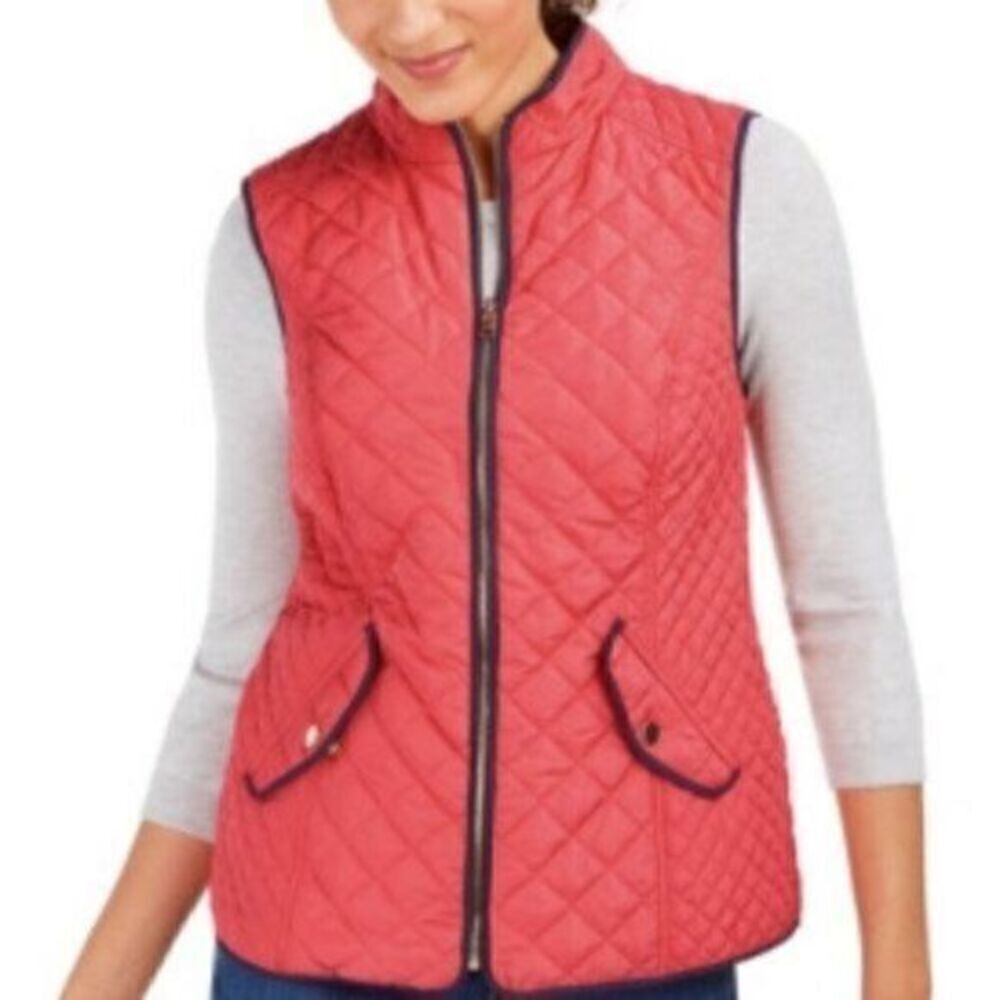 Charter Club Quilted Stand Collar Vest Coral Large NWT